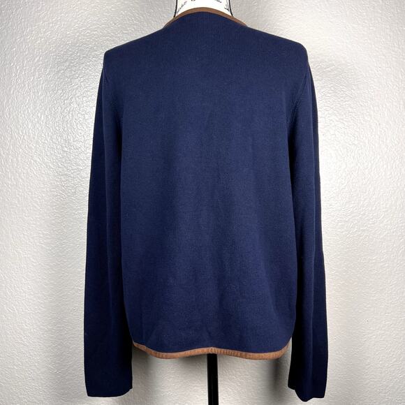 Lauren Ralph Lauren Navy Equestrian Horsebit Cardigan Faux Leather Trim Sz XL - Picture 2 of 10